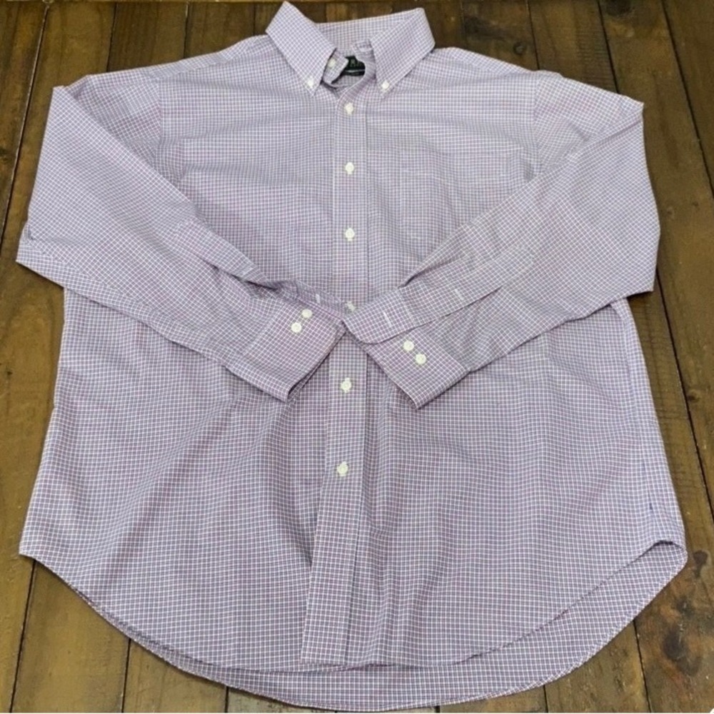 Lauren Ralph Lauren Mens 16.5 32/33 Purple Micro Check Non Iron Dress Shirt